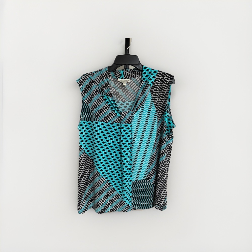 Dana Buchman womens blouse shirt top teal black stretch sleeveless sz XL P70
